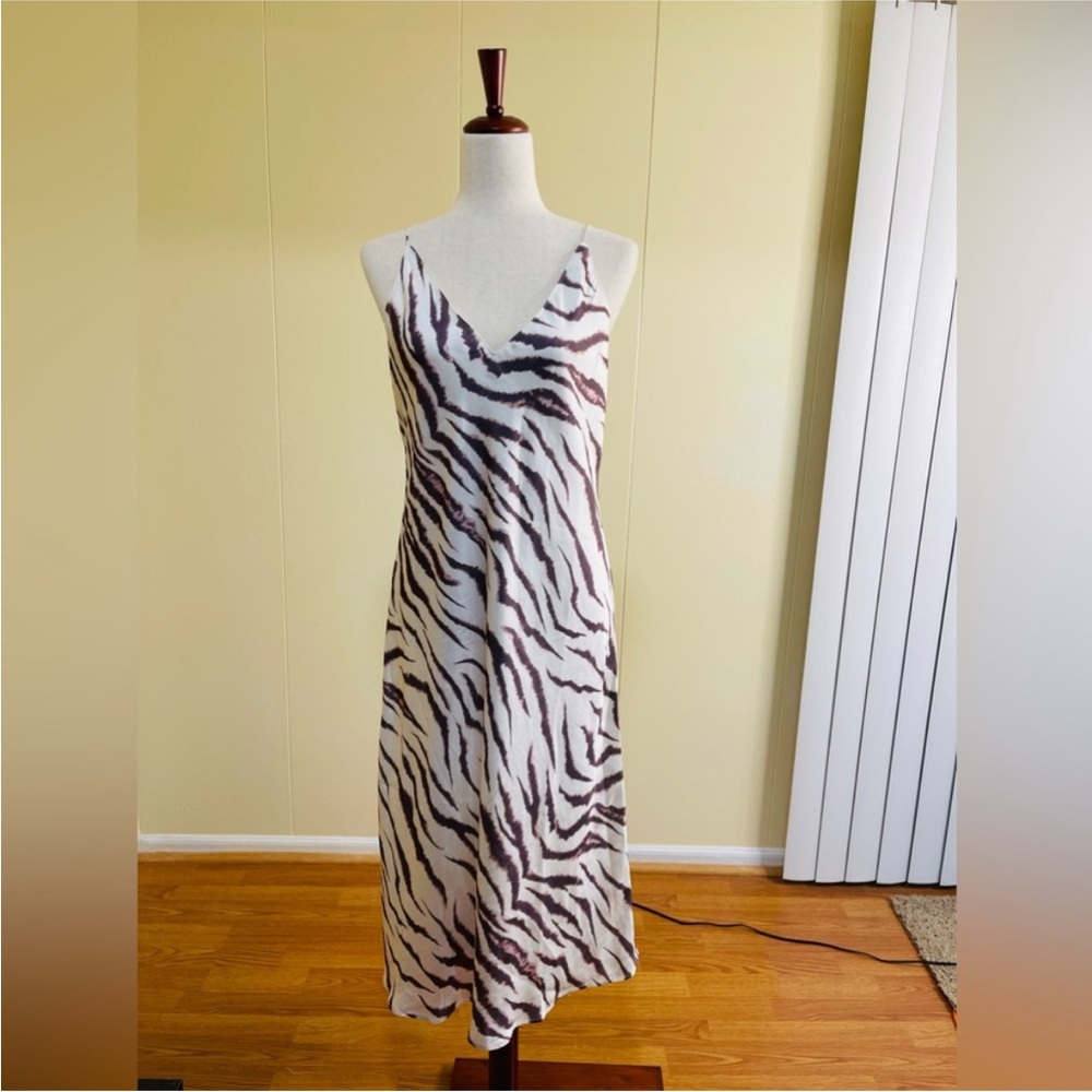 PAIGE Zebra Print Midi Dress in Black and White